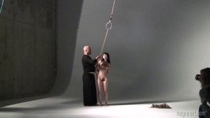 Lulu Bondage beautiful girl is tied up and pulled over her breasts