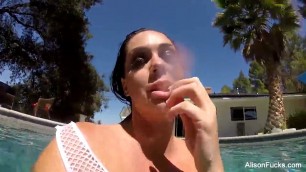 Curvy Alison swims and masturbates in the pool