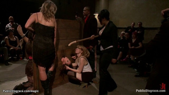 Bound slave public fucked by lesbians