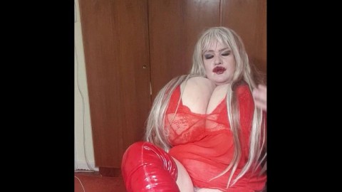 Susi wearing red fishnet red boots teasing lick my boots