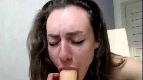Cute Stepsister sucks her dildo and loves it
