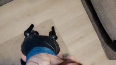 🥵Tiny, smoking PVC MILF Kitty fucks in her heels and suspenders and swallows his cum shot🥵-644d9d61ec392