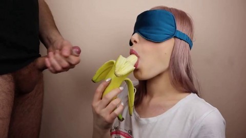 Petite step sister got blindfolded in fruits game HD