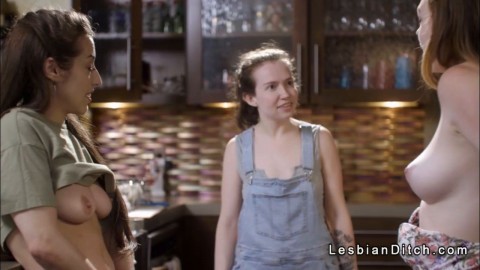 Brat lesbian fucks plumbers apprentice in the kitchen