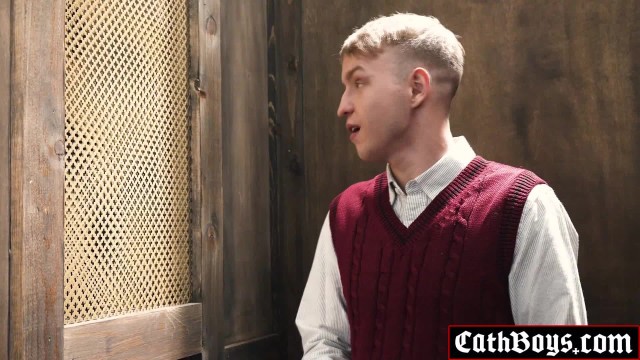 Holy Gloryhole! Twink sucks Priest's cock through confessional booth!