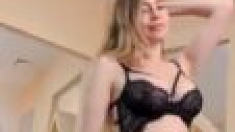 Solo Blonde With Natural Tits & Hot Ass Wearing Black Lingerie