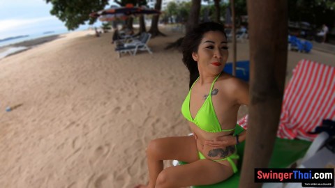 Thai GF getaway in Pattaya beach visit and sex at home