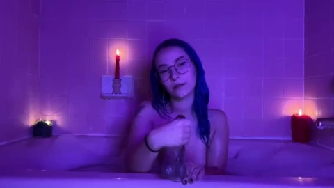 Busty bluehaired girl BigTittyGothEgg Fucks herself with different dildos in the bathroom pornhub