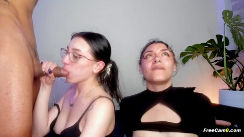 Horny Besties on Their Knees to Worship Hard Dicks