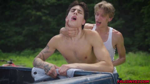 Horny Angel Elias and Leo Louis have wild sex outdoors