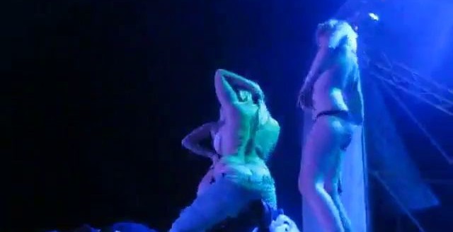 Juicy blonde with big boobs Russian took the stage and showed a drunken striptease