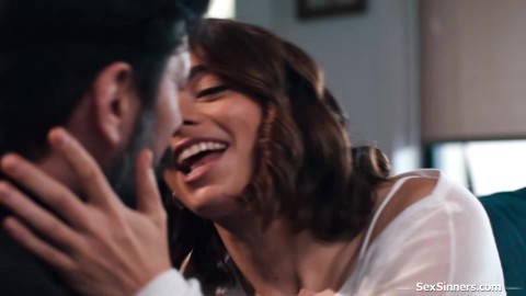 Small tits Sophia Burns puts his COCK AND BALLS in her mouth