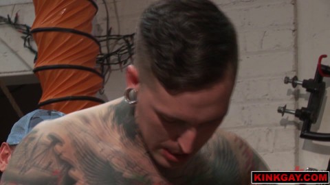 Hot mechanic Mike Gaite gets tormented before bending his ass over to get fucked from both ends