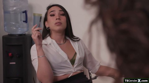 Latina sucks on asian shemale boss feet and rimmed her ass