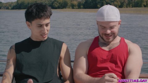 Angel Elias and Marcus McNeil masturbating and fucking each other on boat