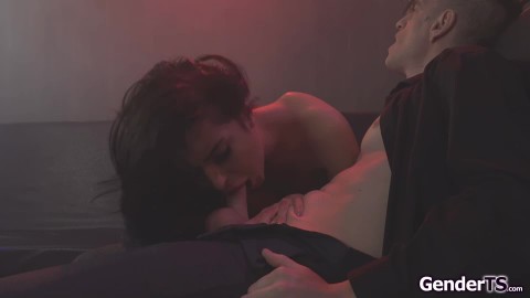 Shemale stepsister cums while being anal banged in the club