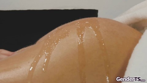 Big tits shemale Nadia Love gets hard from her oil massage