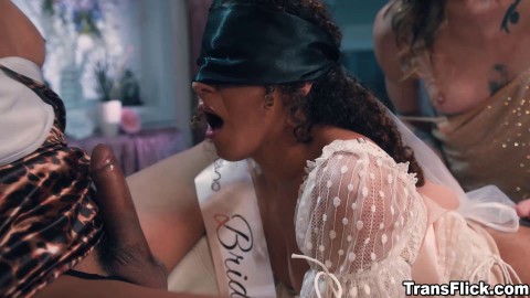 Zariah Aura and Gray Perrier blindfold Liv Revamped in preparation for the stripper