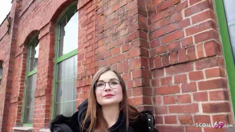 GERMAN SCOUT - German Small glasses student Tiny Emily Pick Up and talk to Casting Fuck
