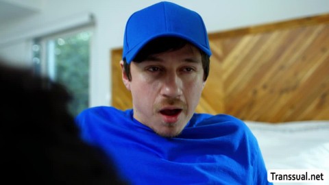 Trans Stepmom fucks the delivery mans enormous cock
