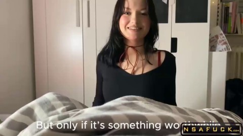 Girlfriend Gets Dressed Up and Sucks Huge Dildo Teasingly