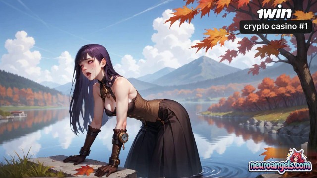 Autumn Milk Splash: Steamy Purple-Haired Delight in Forest Lake