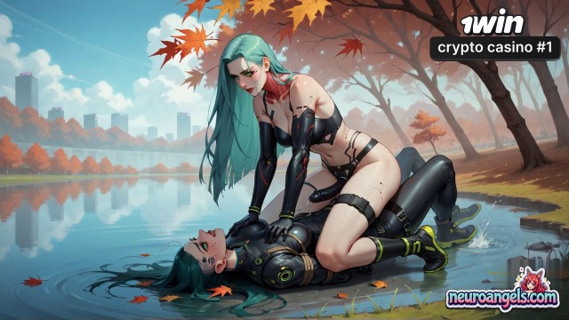 Milk Squirting Teal Hair Girl in Autumn Lake