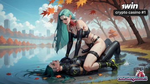 Milk Squirting Teal Hair Girl in Autumn Lake
