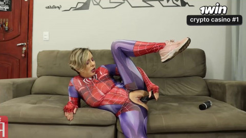 SPIDER GWEN GETS A ANAL MASTURBATION TOY WITH A DILDO