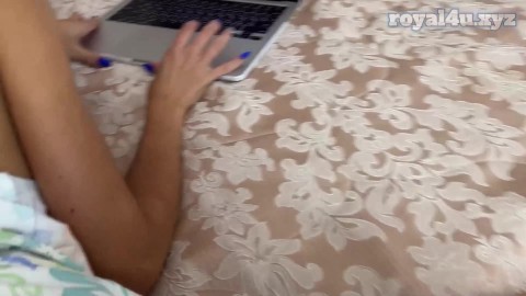 Sexy Brunette Stepsister Anal Fucked While Playing On Laptop