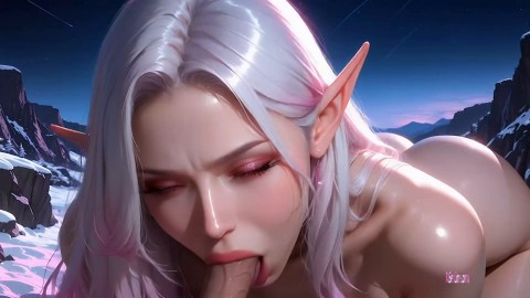 Snowy elf beauty gets slammed on frozen ground as creamy facial glows in starlight (AI)