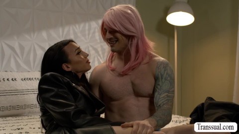Hunk cops pound the ass of this slut TS
