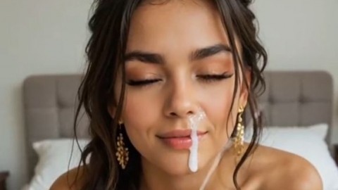 sucking his huge cock with cum on my face 