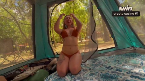 Romantic camping drill with my Brazilian lover, jism on her face - super-fucking-hot