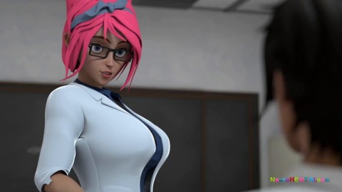 Pink-haired MILF teacher takes deep strokes while the whole class watches the sex lesson