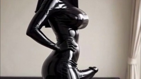 Busty Trans Nun in Skin-Tight Latex Uniform Reveals Her Package
