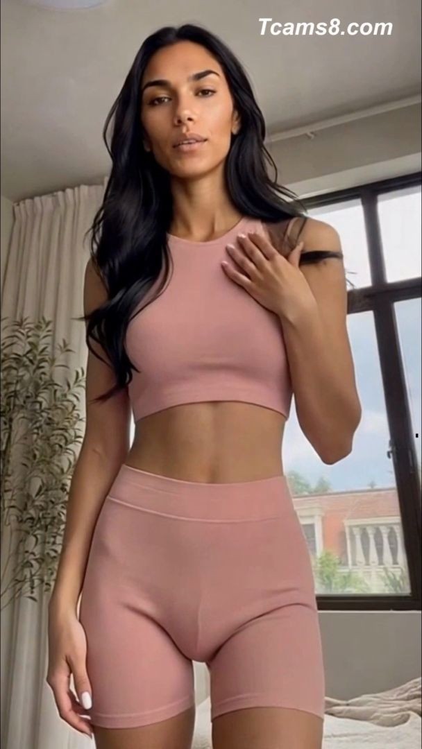 Sexy Transgirl in Tight Pink Workout Set Shows Off Her Curves