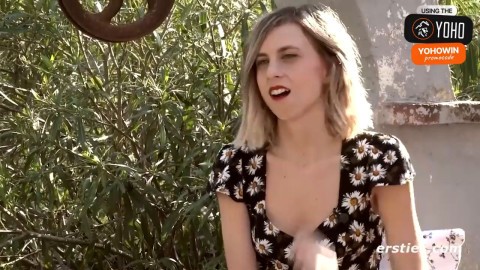 Sweet babe jerks alone outdoors