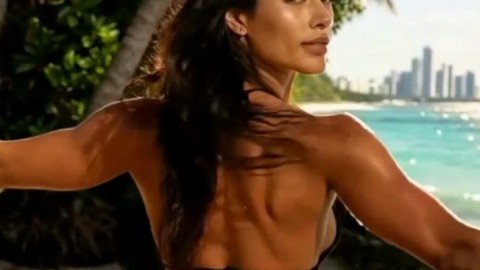 Hot Tranny Shows Off Body in Cut-Out Bikini