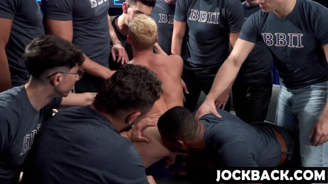 Muscular Frat Bros Pin Down and Breed Blond Jock in Intense Gangbang