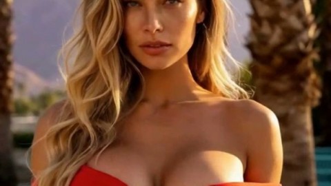 Stunning Tranny Beach Tease in Off-Shoulder Swimwear