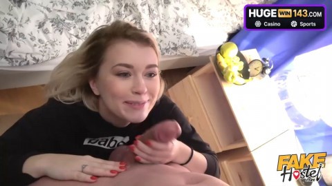 Young towheaded backpacker gives him a deep blowjob