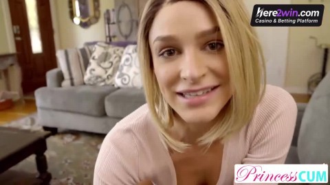 Busty light-haired gives her stepbrother a deep blowjob before getting creampied