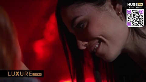 Busty brunette with a tat loves an strong 3 way involving toys and muff eating