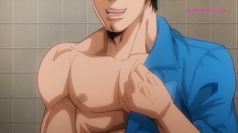 How far will muscle daddy go when a schoolboy begs for cock in a dirty washroom?