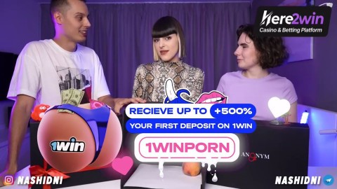 Two female adults play a homemade game with various fucktoys in this studio contest