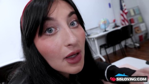 Brunette Schoolgirl Aleksa Mink Loses Bet and Pays With Blowjob in Classroom